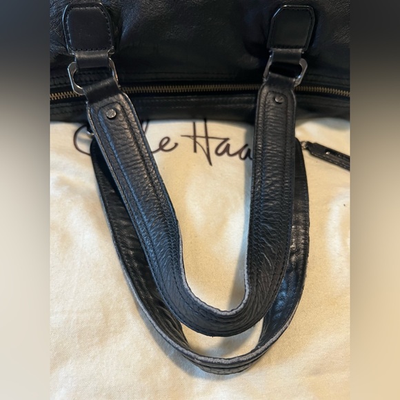 Cole Haan Black Leather Duffle Purse with Croc Embossed Details - Picture 9 of 15